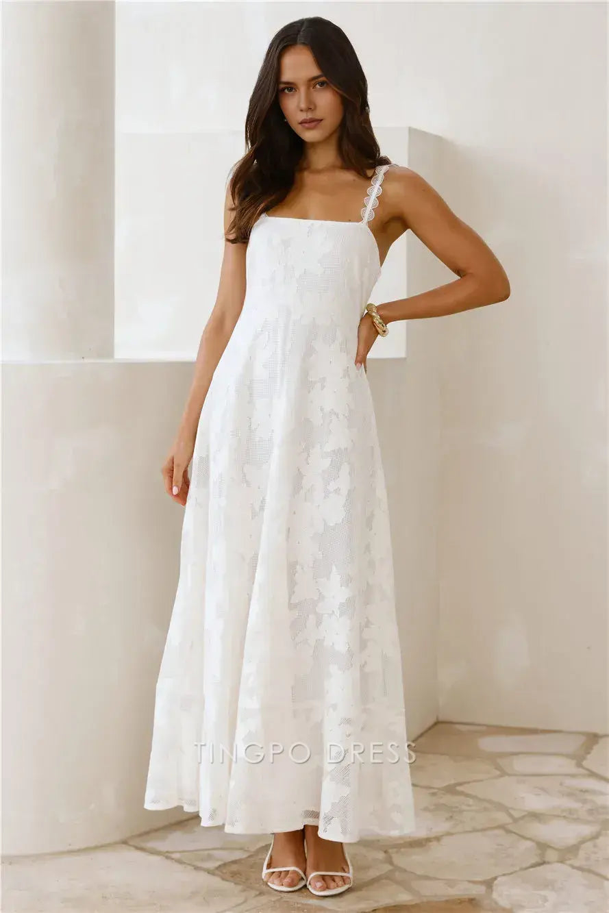 Romantic A-Line Square Sleeveless Corset Ankle-Length prom dress